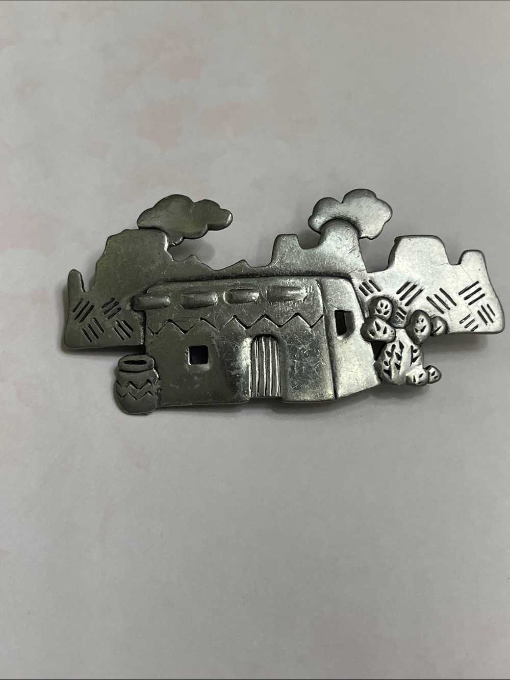 Southwestern Adobe House Metal Pin - Silver